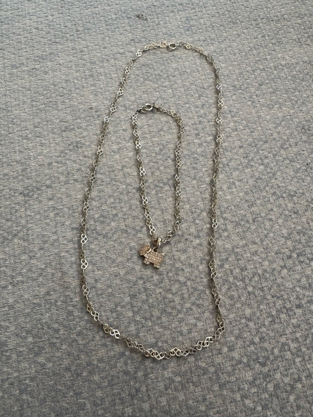 Silver-Tone Heart Link Necklace and Bracelet Set with Pavé Pendant